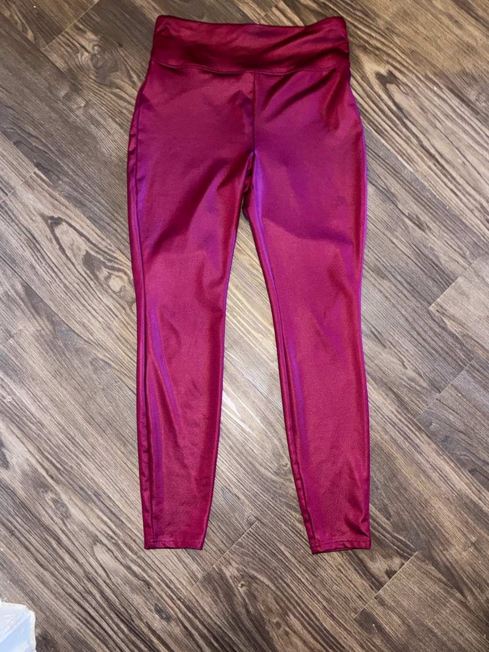 Wild Fable High-Rise Shiny Liquid Leggings in a burgundy/raspberry red shade